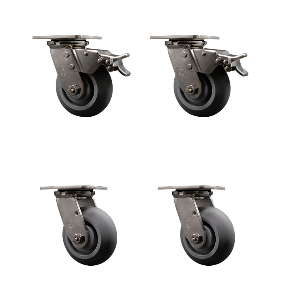 316 Stainless Steel Heavy Duty Swivel Caster with 5 in. Thermoplastic Rubber Donut Tread Wheels - 1400 lbs Total Capacity - Set of 4 -  Service Caster, SCC-SS316TTL30S520-TPRRD-2-S-2