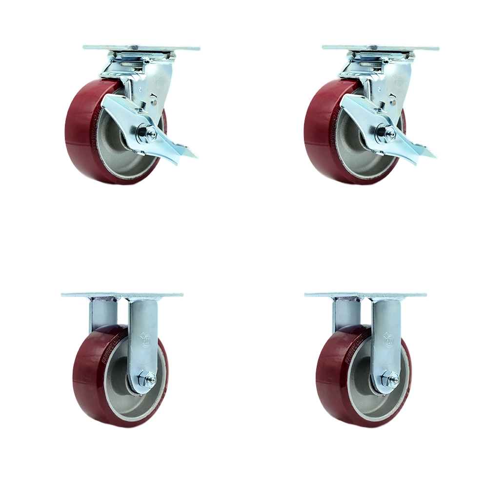 Stainless Steel Heavy Duty Swivel Caster with 5 in. Polyurethane on Aluminum Wheels & Ball Bearings - 3600 lbs Total Capacity - Set of 4