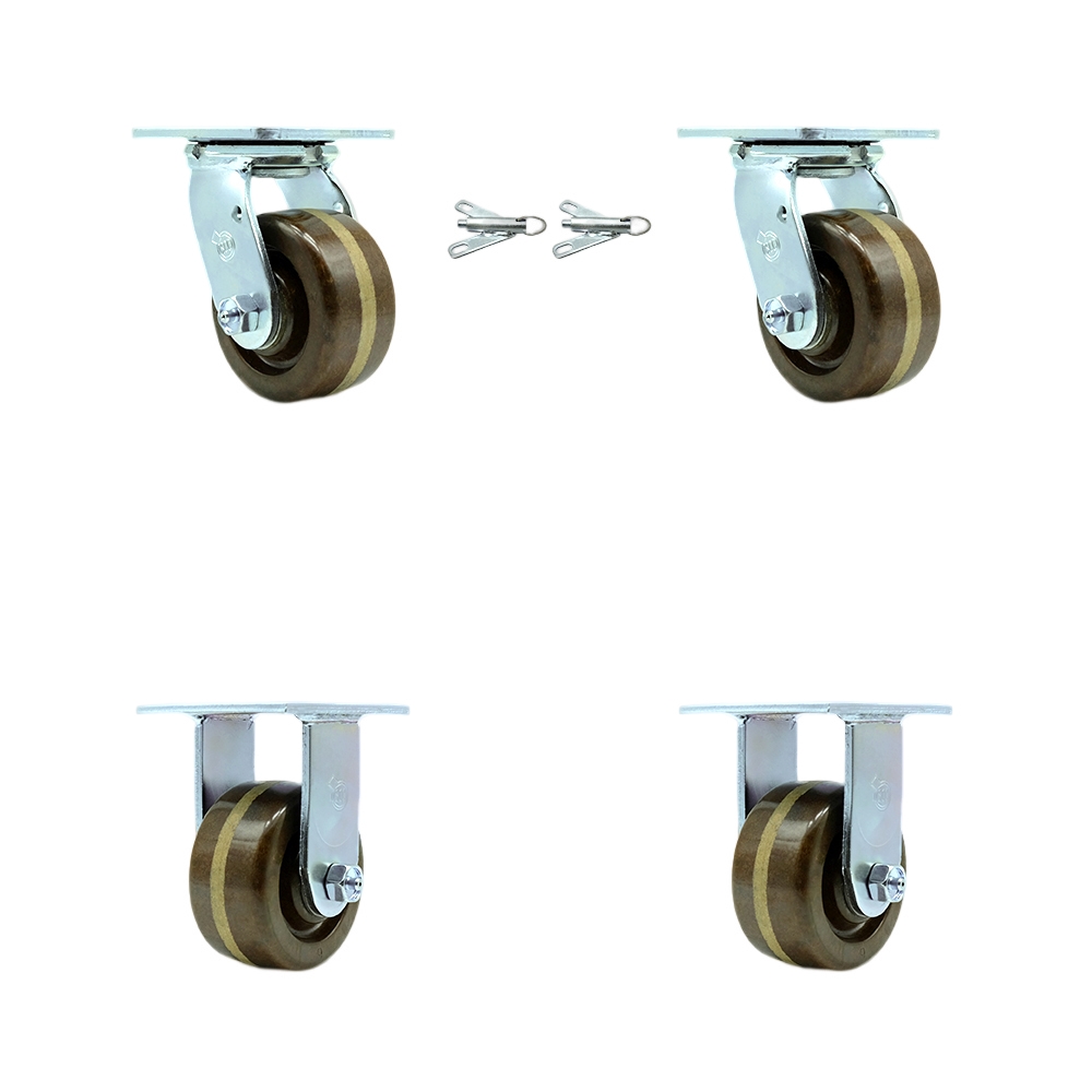 SCC-30CS420-PHBZHT-BSL-2-R-2 Heavy Duty Swivel Caster with 4 in. High Temperature Phenolic Wheels & Bronze Bearings - Set of 4