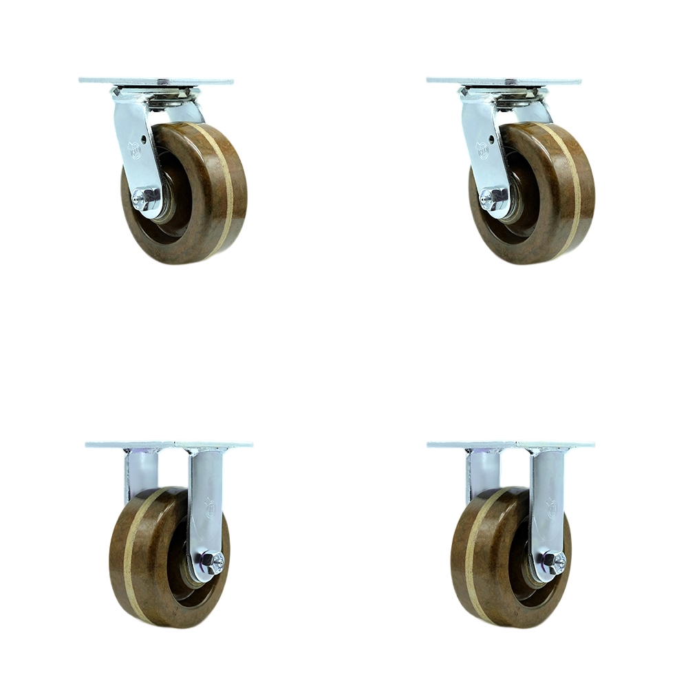 SCC-30CS520-PHBZHT-2-R-2 Heavy Duty Swivel Caster with 5 in. High Temperature Phenolic Wheels & Bronze Bearings - 4000 lbs Total Capacity - Set of 4