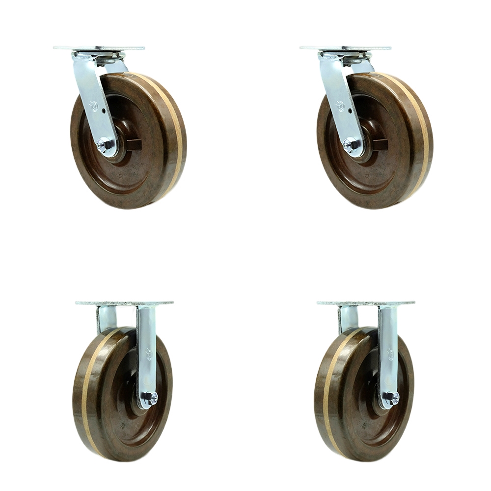 SCC-30CS820-PHBZHT-BSL-2-R-2 Heavy Duty Swivel Caster with 8 in. High Temperature Phenolic Wheels & Bronze Bearings - Set of 4