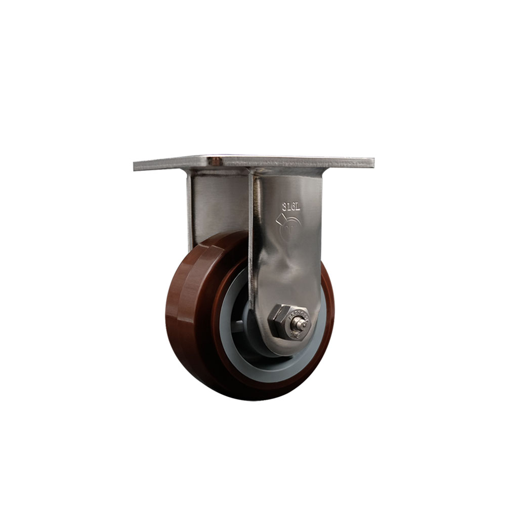316 Stainless Steel Heavy Duty Rigid Top Plate Caster with 4 in. Polyurethane Wheel & Ball Bearings - 600 lbs Capacity per Caster