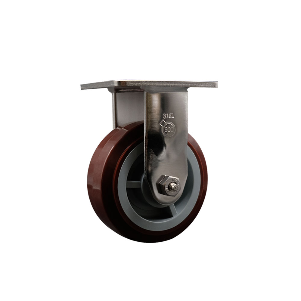 316 Stainless Steel Heavy Duty Rigid Top Plate Caster with 5 in. Polyurethane Wheel & Ball Bearings - 750 lbs Capacity per Caster