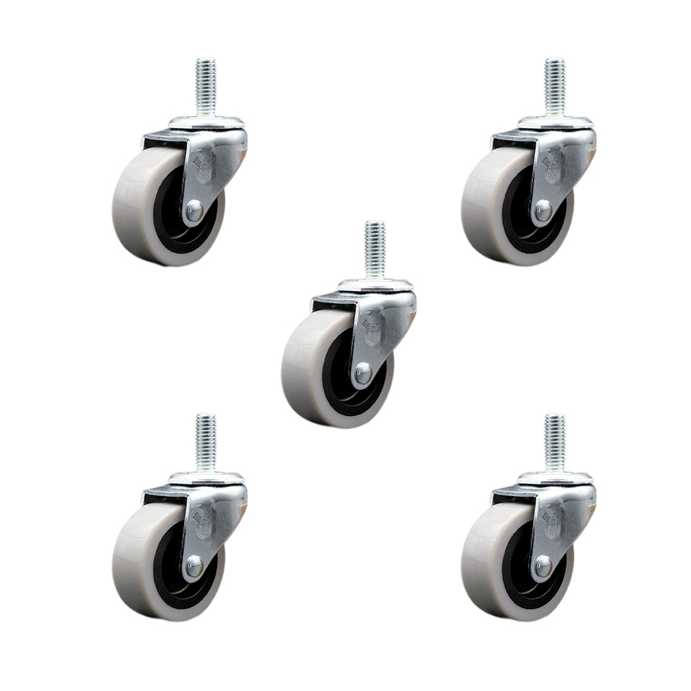 SCC-TS05S210-TPUS-381610-5 2 in. Swivel Polyurethane Caster Wheels & 0.375 in. 16 TPI x 1 in. Threaded Stem Casters - Set of 5