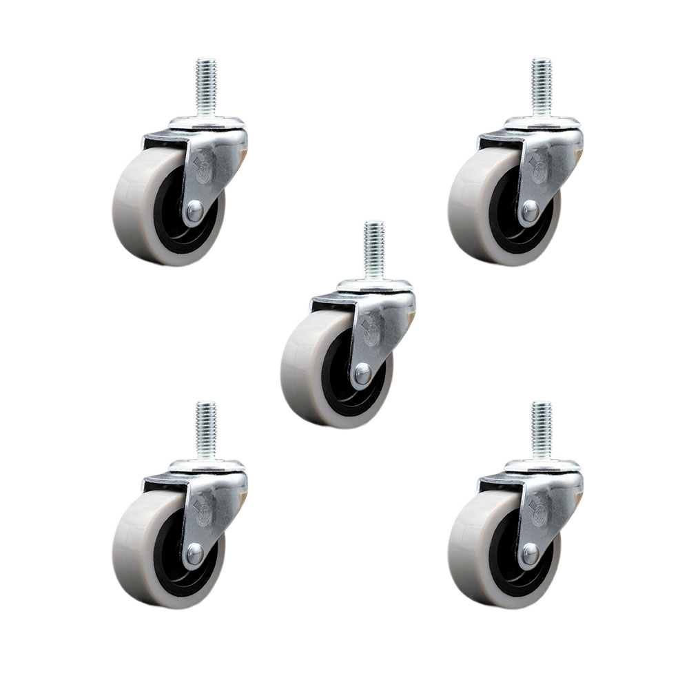 SCC-TS05S210-TPUS-5161810-5 2 in. Swivel Polyurethane Caster Wheels & 0.31 in. 18 TPI x 1 in. Threaded Stem Casters - Set of 5