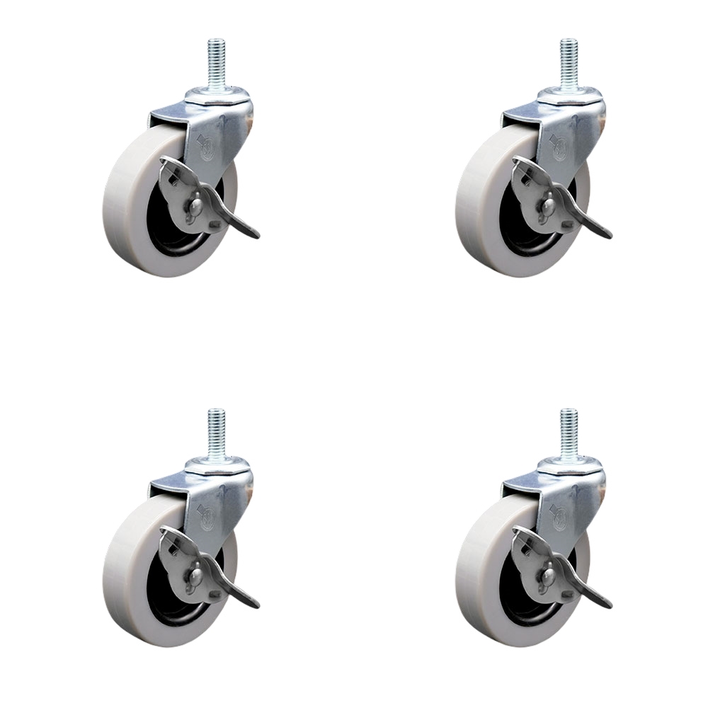 SCC-TS05S310-TPUS-SLB-5161810-4 2 in. Swivel Polyurethane Caster Wheels & 0.31 in. 18 TPI x 1 in. Threaded Stem Caster & Brake - Set of 4