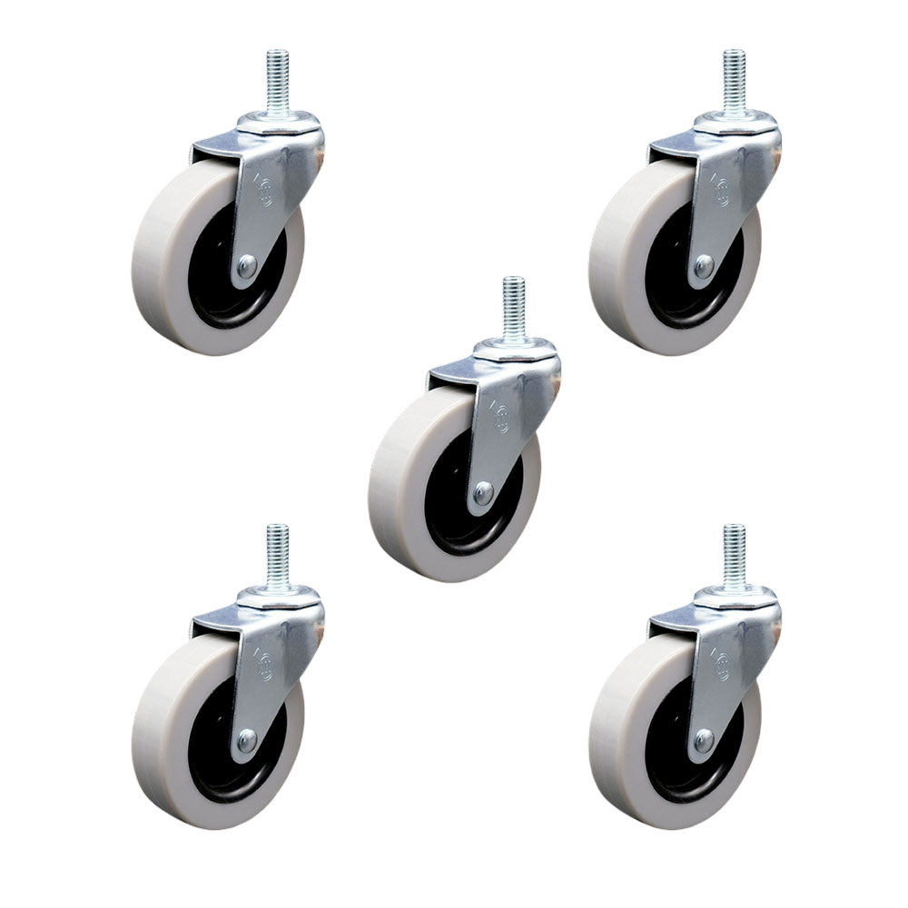 SCC-TS05S310-TPRS-5161815-5 3 in. Swivel Thermoplastic Rubber Caster Wheels with 0.31 in. 18 TPI x 1.5 in. Threaded Stem Casters - Set of 5