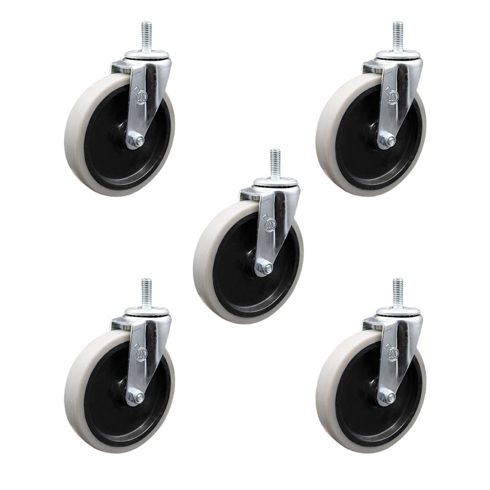 SCC-TS05S510-TPRS-5161815-5 5 in. Swivel Thermoplastic Rubber Caster Wheels with 0.31 in. 18 TPI x 1.5 in. Threaded Stem Casters - Set of 5