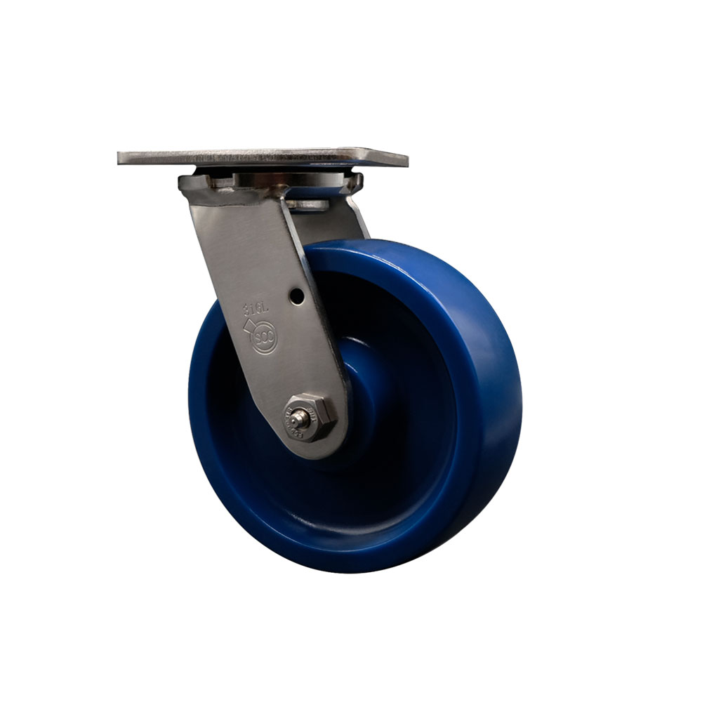 316 Stainless Steel Heavy Duty Swivel Top Plate Caster with 6 in. Solid Polyurethane Wheel & Ball Bearings - 1200 lbs Capacity per Caster