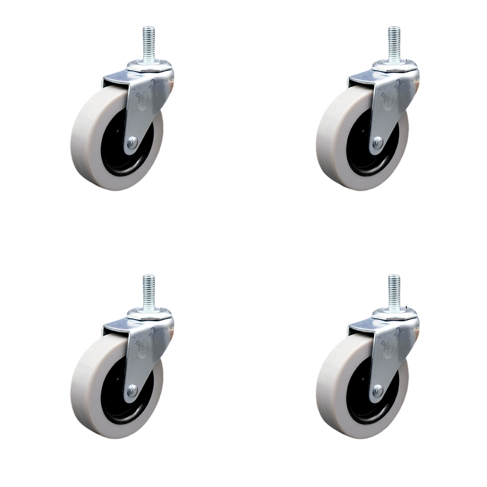 SCC-TS05S310-TPRS-M815-4 3 in. Swivel Thermoplastic Rubber Caster Wheels with 8 mm 1.25 TPI x 1.5 in. Threaded Stem Casters - Set of 4