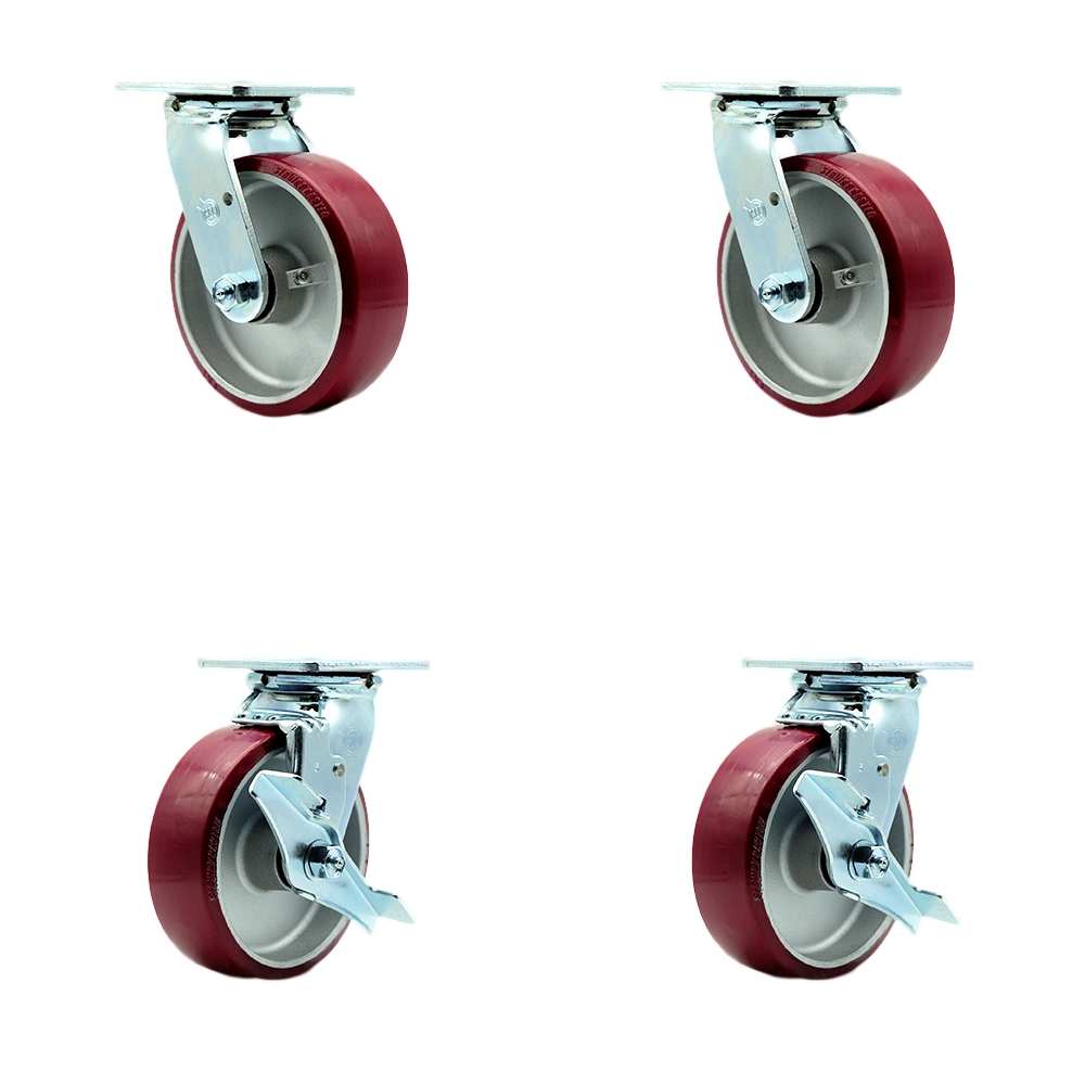 Stainless Steel Heavy Duty Swivel Caster with 6 in. Polyurethane on Aluminum Wheels & Ball Bearings - 4800 lbs Total Capacity - Set of 4