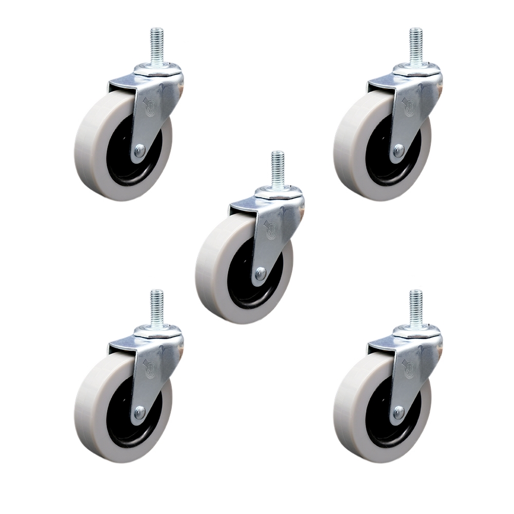 SCC-TS05S310-TPRS-M815-5 3 in. Swivel Thermoplastic Rubber Caster Wheels with 8 mm 1.25 TPI x 1.5 in. Threaded Stem Casters - Set of 5