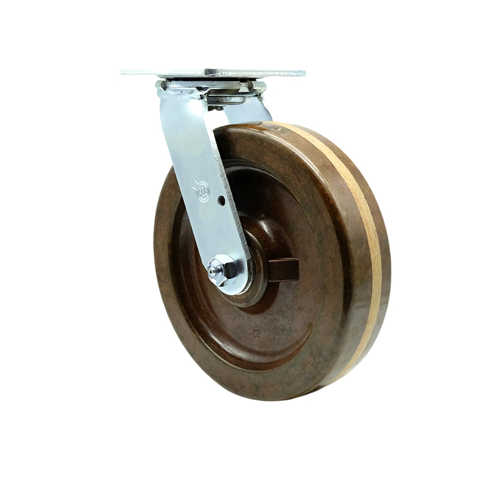 SCC-30CS820-PHBZHT Heavy Duty Swivel Top Plate Caster with 8 in. High Temperature Phenolic Wheel & Bronze Bearings - 1250 lbs Capacity per Caster