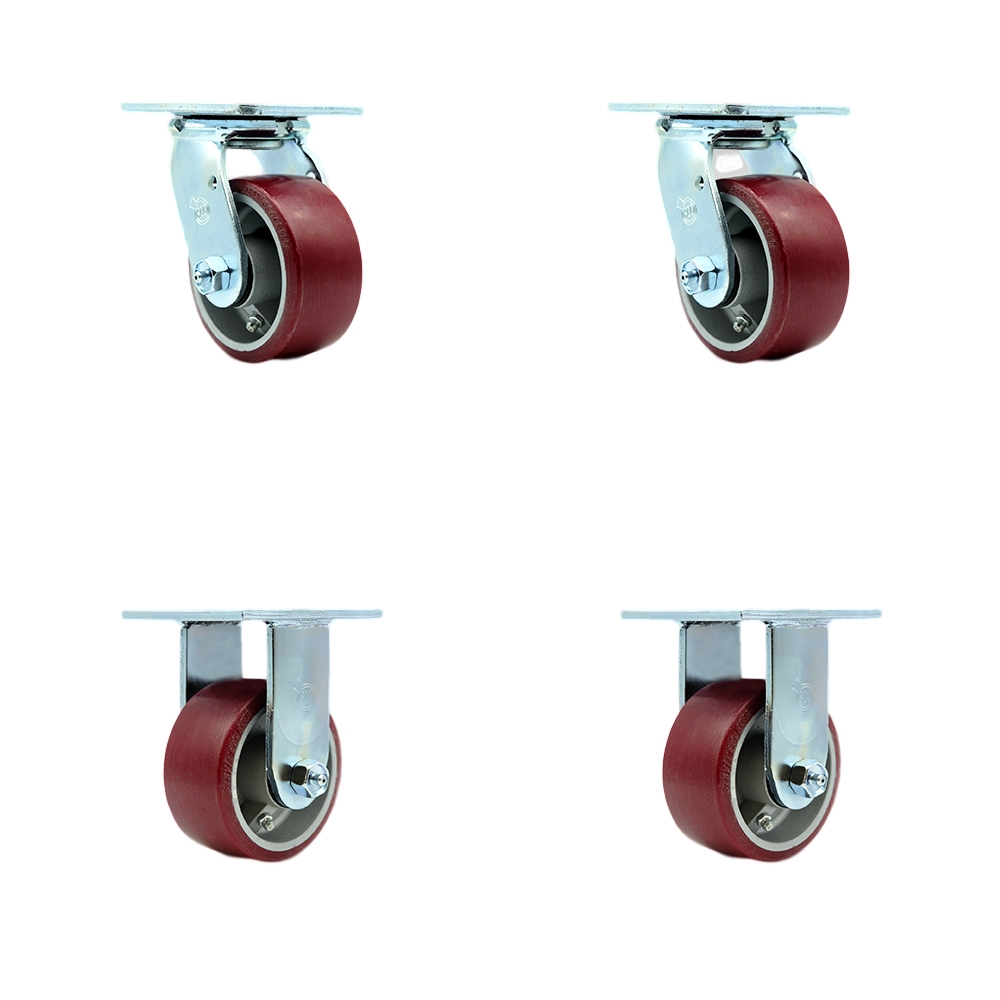 Stainless Steel Heavy Duty Swivel Caster with 4 in. Polyurethane on Aluminum Wheels & Delrin Bearings - 2800 lbs Total Capacity - Set of 4