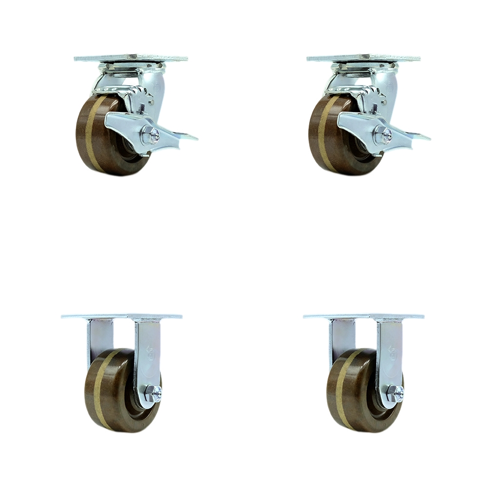 Heavy Duty Swivel Caster with 4 in. High Temperature Phenolic Wheels & Bronze Bearings - 3200 lbs Total Capacity - Set of 4