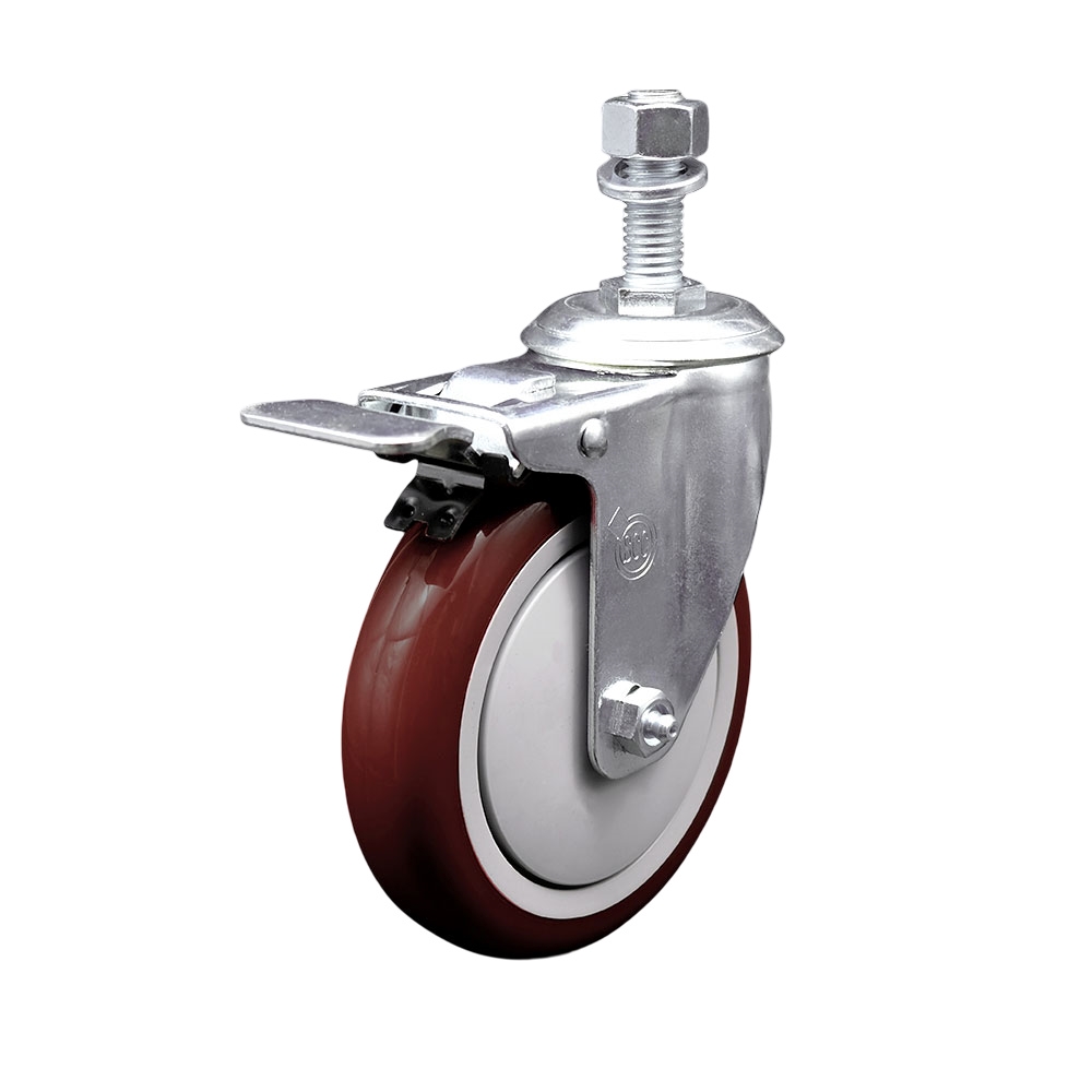 Replacement for Colson Caster 2.05254.95 MTG10 BRK5 - Polyurethane Swivel Threaded Stem Caster with 5 in. Maroon Wheel & 0.5 x 0.75 in. Stem