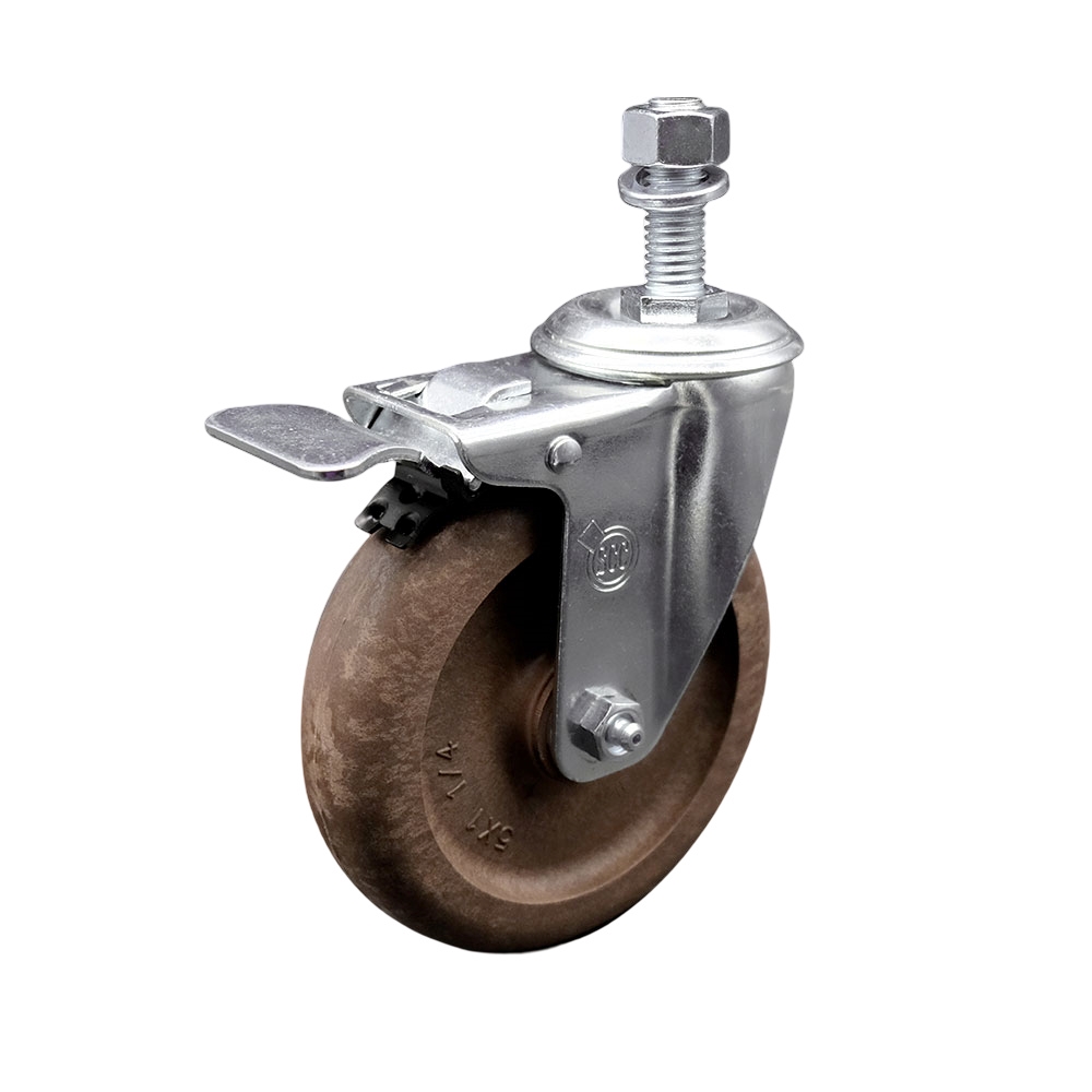 Replacement for Colson Caster 2.05254.52 HT MTG11 BRK5 - High Temperature Glass Filled Nylon Swivel Threaded Stem Caster with 5 in. Brown Wheel