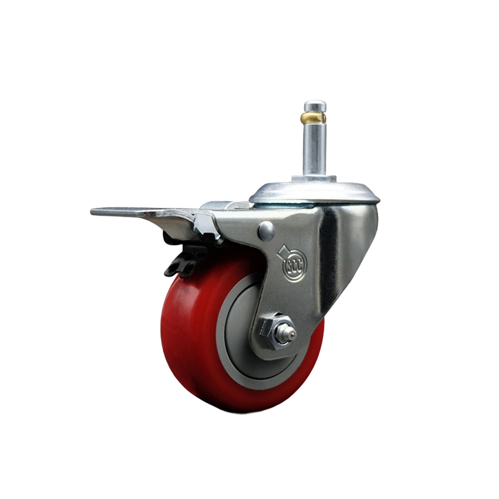 Replacement for Colson Caster 2.03351.92 MTG2 BRK5 - Polyurethane Swivel Grip Ring Stem Caster with 3 in. Red Wheel & 0.43 in. Stem