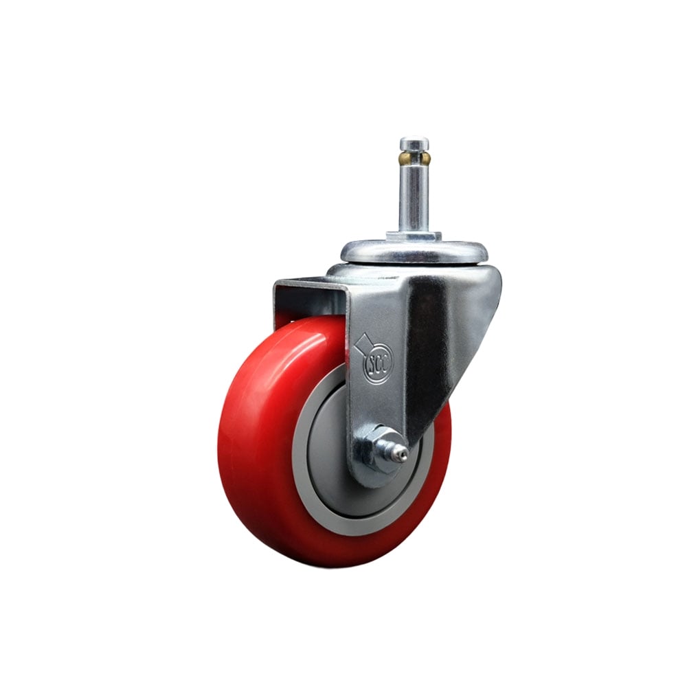 Replacement for Colson Caster 2.03251.95 MTG7 - Polyurethane Swivel Grip Ring Stem Caster with 3.5 in. Red Wheel & 0.845 in. Stem - 300 lbs Capacity