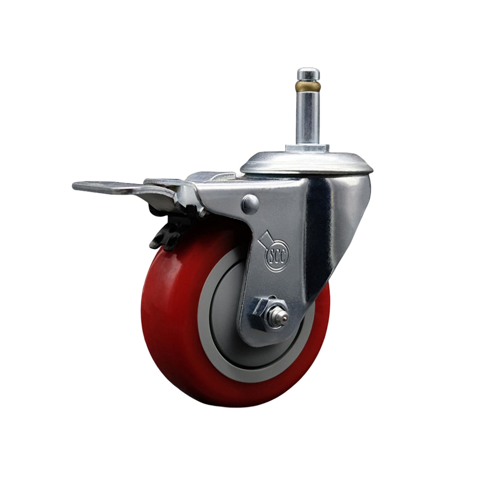 Replacement for Colson Caster 2.04251.95 MTG2 BRK5 - Polyurethane Swivel Grip Ring Stem Caster with 4 in. Red Wheel & 0.43 in. Stem
