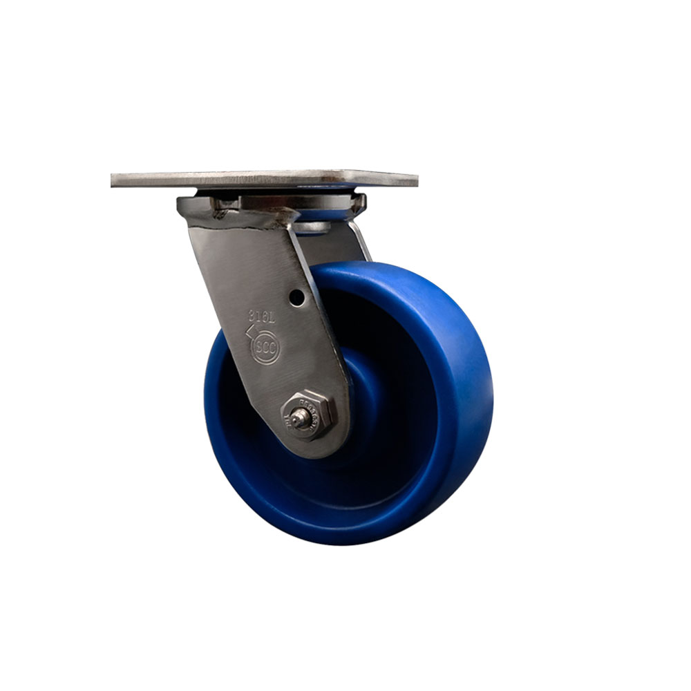 316 Stainless Steel Heavy Duty Swivel Top Plate Caster with 5 in. Solid Polyurethane Wheel & Ball Bearings - 1000 lbs Capacity per Caster