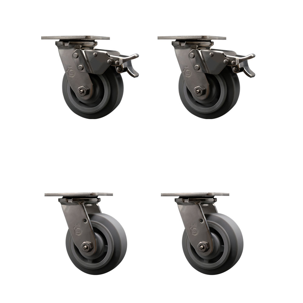 316 Stainless Steel Heavy Duty Swivel Caster with 5 in. Thermoplastic Rubber Flat Tread Wheels - 1400 lbs Total Capacity - Set of 4 -  Service Caster, SCC-SS316TTL30S520-TPRRF-2-S-2