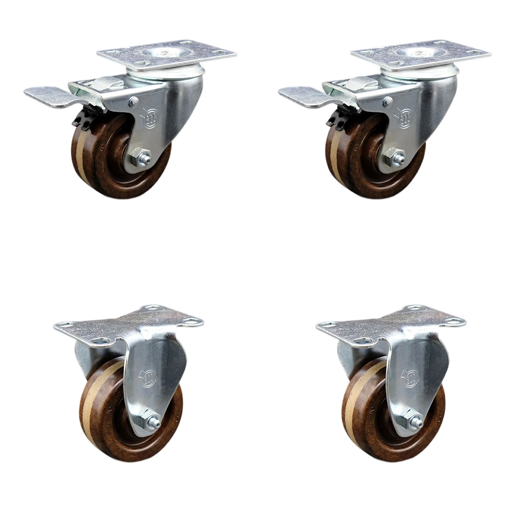 SCC-TTL20S314-PHSHT-2-R-2 High Temperature Phenolic Swivel Top Plate Caster with 3 in. Wheels - Set of 4