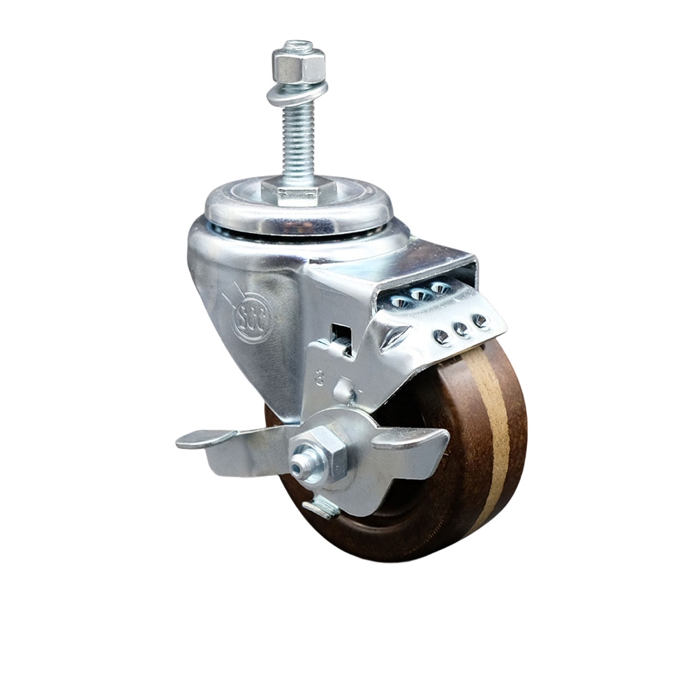 SCC-TS20S314-PHSHT-TLB-381615 High Temperature Phenolic Swivel Threaded Stem Caster 3 x 1.25 in. Brown Wheel & 0.38 in. Stem & Top Locking Brake