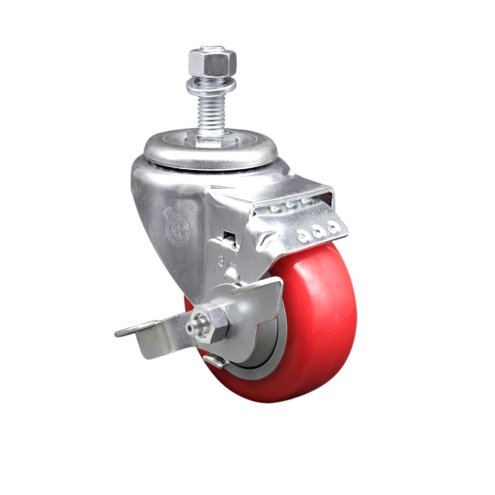 COL-TS20S3514-PPUB-RED-TLB-5811134 Replacement for Colson Caster 2.03254.95 MTG13 BRK1-Polyurethane Swivel Threaded Stem Caster - 300 lbs Capacity