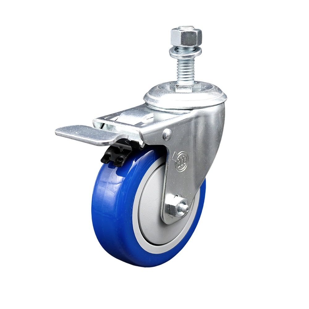 Replacement for Colson Caster 2.04254.95 BRK5 - Polyurethane Swivel Threaded Stem Caster with 4 in. Blue Wheel & 0.5 x 1.5 in. Stem