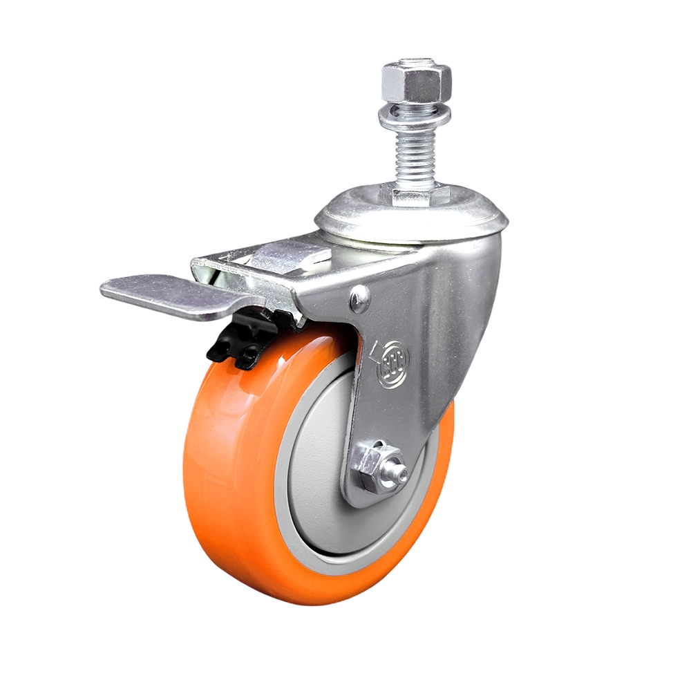 Replacement for Colson Caster 2.04254.95 MTG10 BRK5 - Polyurethane Swivel Threaded Stem Caster with 4 in. Orange Wheel & 0.5 x 0.75 in. Stem