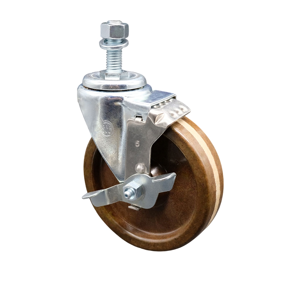 SCC-TS20S514-PHSHT-TLB-121315 High Temperature Phenolic Swivel Threaded Stem Caster 5 x 1.25 in. Brown Wheel & 0.5 in. Stem & Top Locking Brake