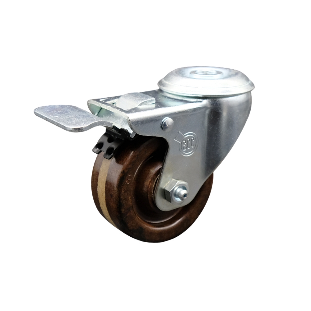 SCC-SSBHTTL20S314-PHSHT Stainless Steel High Temperature Phenolic Swivel Bolt Hole Caster with 3 x 1.25 in. Brown Wheel & Total Locking Brake