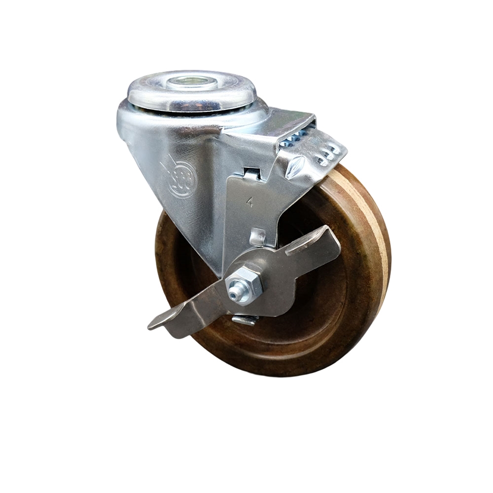 SCC-SSBH20S414-PHSHT-TLB Stainless Steel High Temperature Phenolic Swivel Bolt Hole Caster with 4 x 1.25 in. Brown Wheel & Top Locking Brake