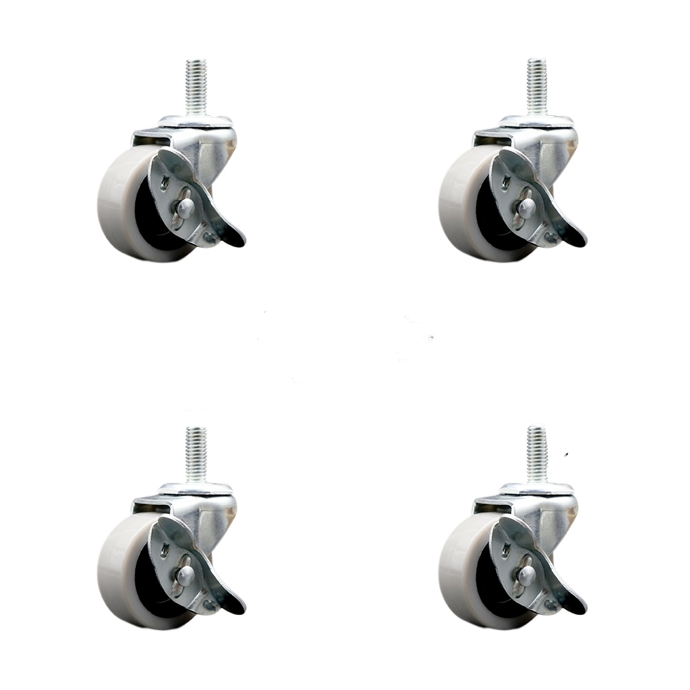 SCC-TS05S210-TPRS-SLB-M1215-4 2 in. Swivel Thermoplastic Rubber Caster Wheels with 12 mm 1.75 TPI x 1.5 in. Threaded Stem Caster & Brake - Set of 4