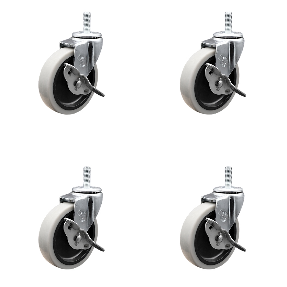SCC-TS05S410-TPRS-SLB-M1215-4 4 in. Swivel Thermoplastic Rubber Caster Wheels with 12 mm 1.75 TPI x 1.5 in. Threaded Stem Caster & Brake - Set of 4