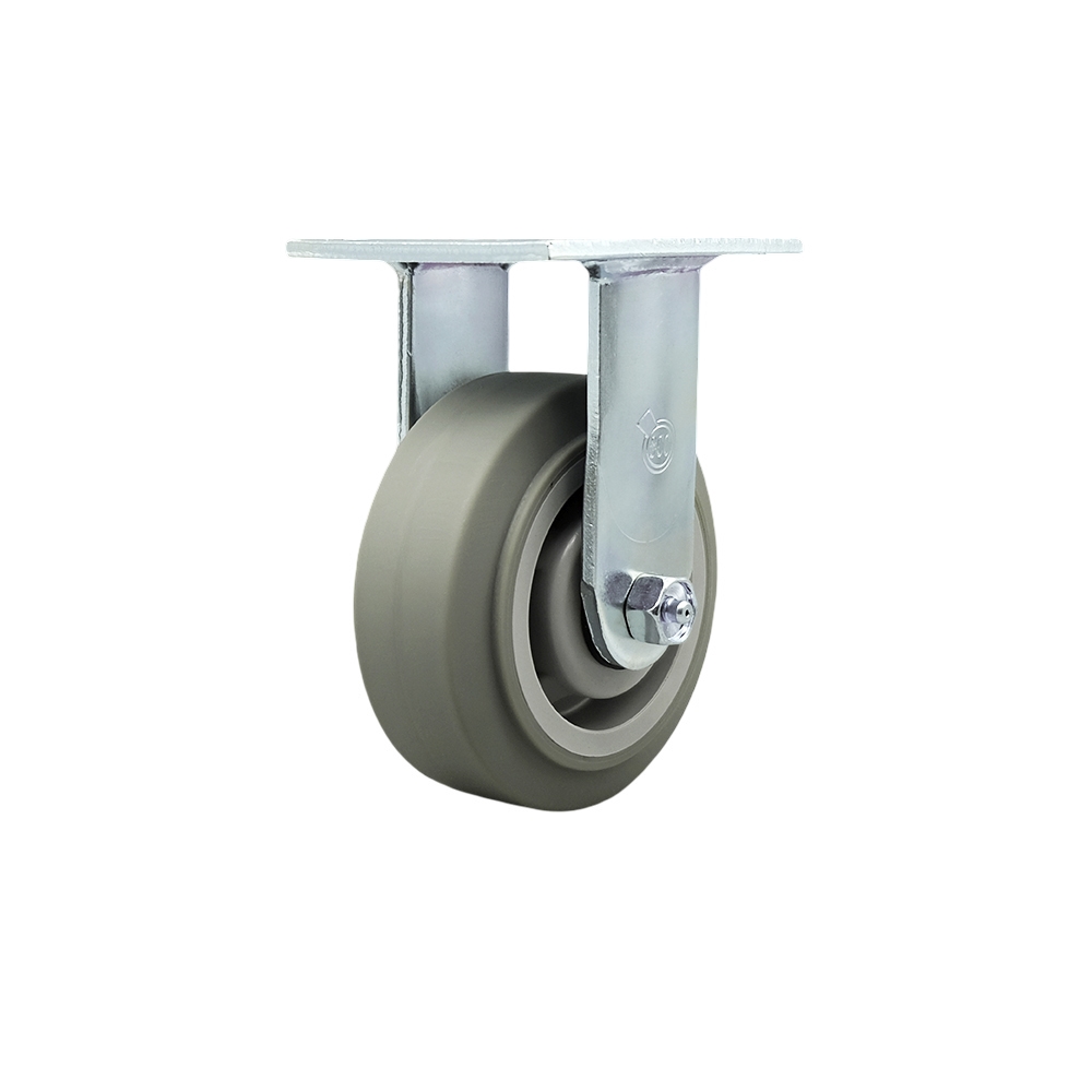 Stainless Steel Heavy Duty Rigid Top Plate Caster with 5 in. Thermoplastic Rubber Flat Tread Wheel & Delrin Bearings - 350 lbs Capacity per Caster