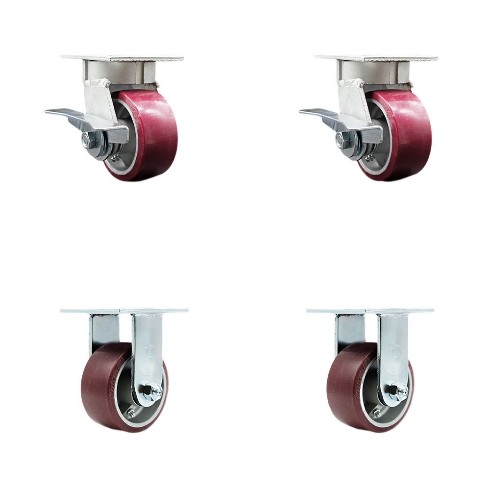 Heavy Duty Kingpinless Swivel Caster with 4 in. Polyurethane on Aluminum Wheels & Ball Bearings - 2800 lbs Total Capacity - Set of 4