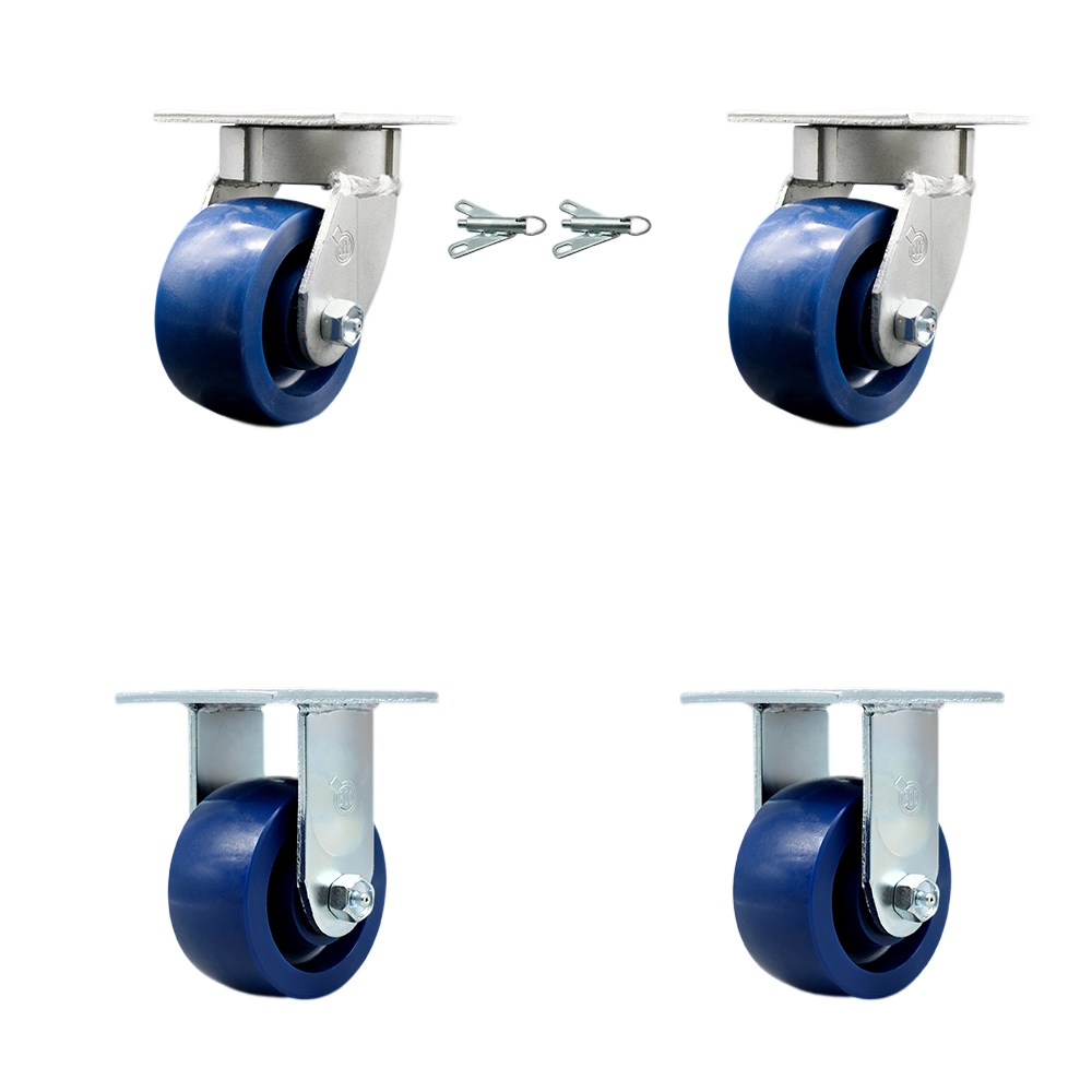 SCC-KP30S420-SPUB-BSL-2-R-2 Heavy Duty Kingpinless Swivel Caster with 4 in. Solid Polyurethane Wheels & Ball Bearings - Set of 4