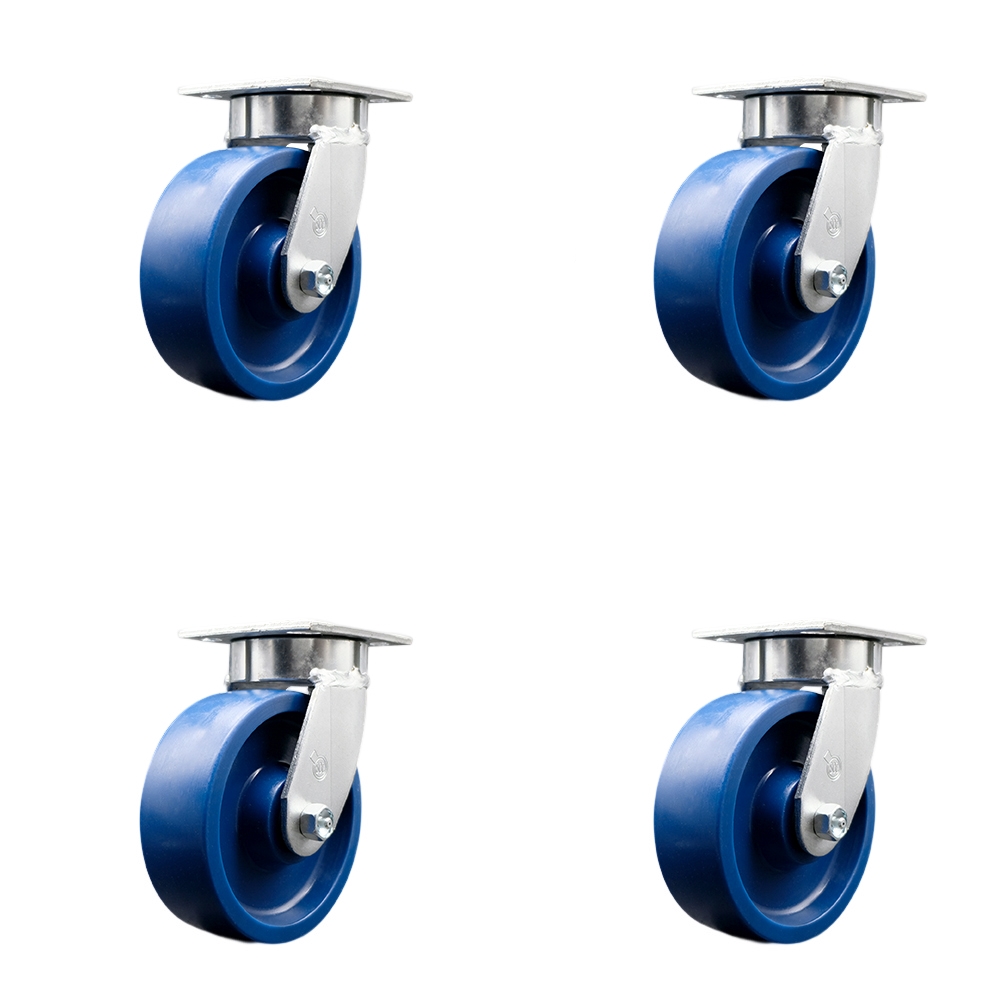 Heavy Duty Kingpinless Swivel Caster with 6 in. Solid Polyurethane Wheels & Ball Bearings - 4800 lbs Total Capacity - Set of 4