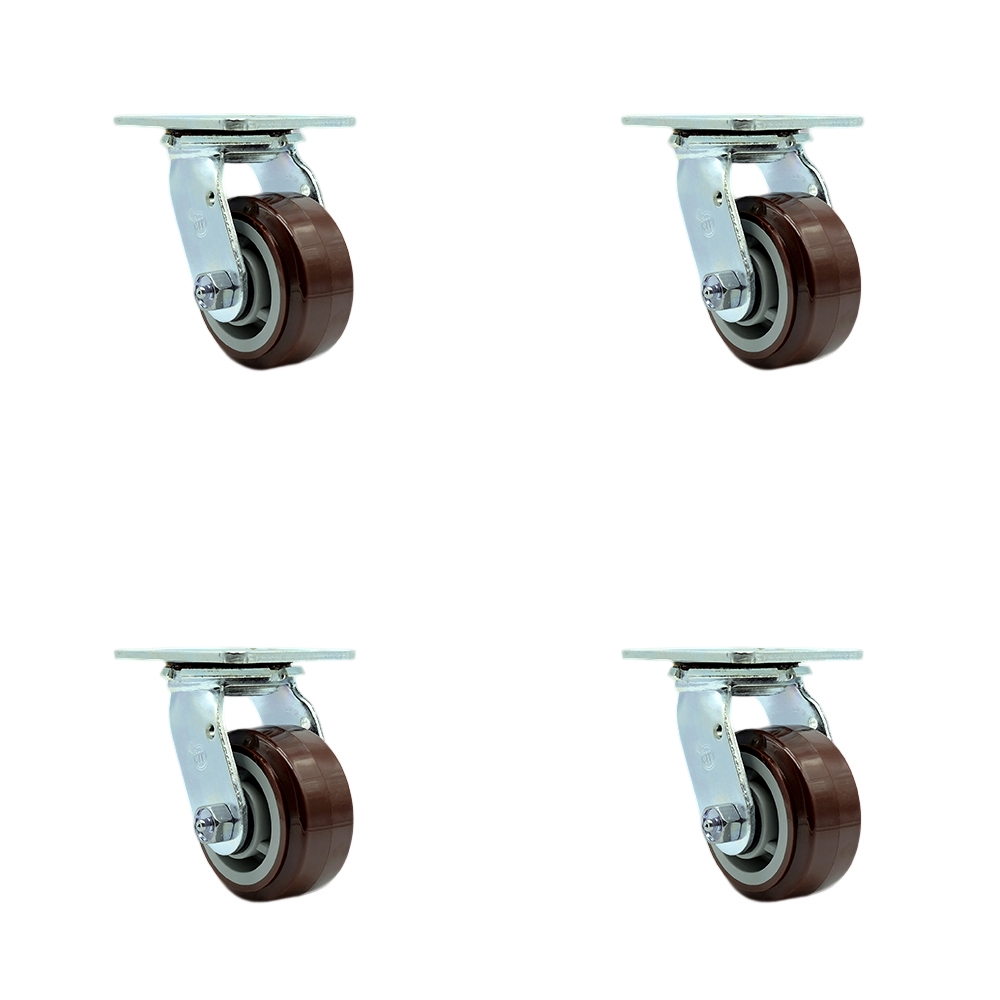 SCC-SS30S420-PPUD-4 Stainless Steel Heavy Duty Swivel Caster with 4 in. Polyurethane Wheels & Delrin Bearings - 2400 lbs Total Capacity - Set of 4
