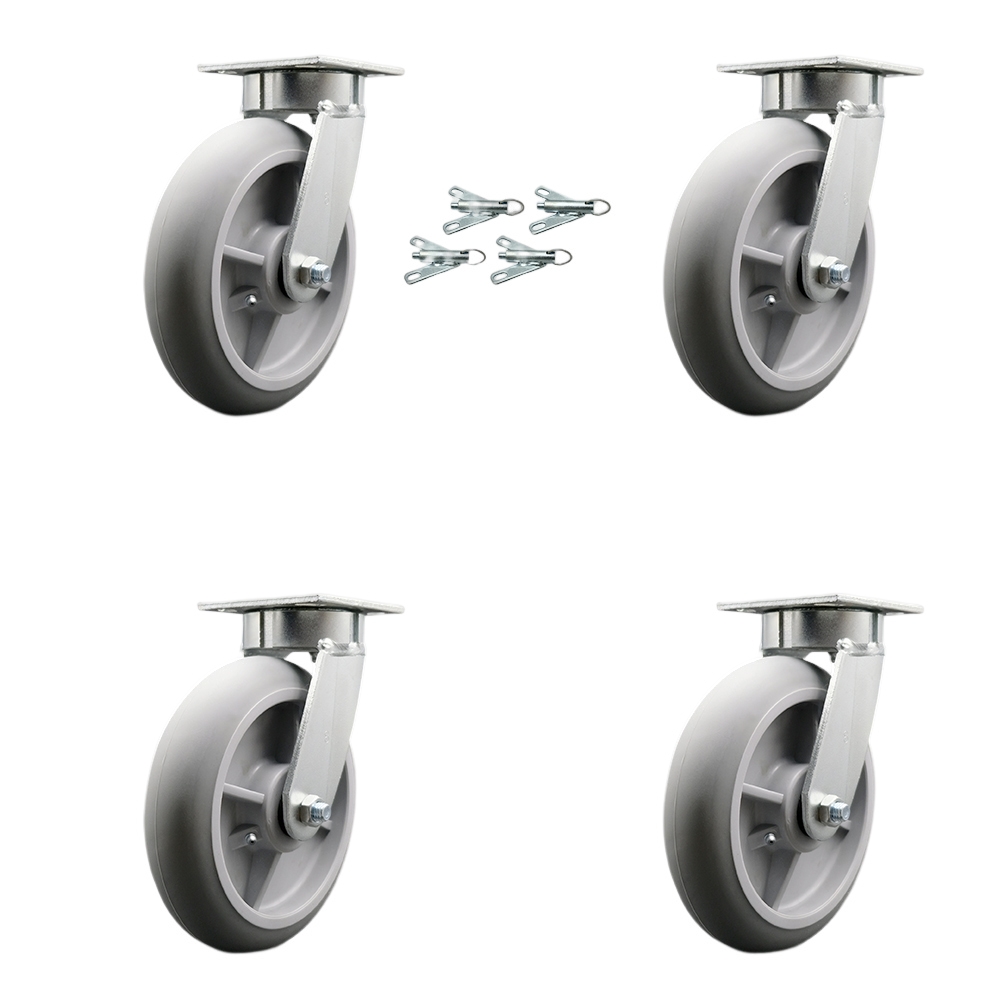 Heavy Duty Kingpinless Swivel Caster with 8 in. Thermoplastic Rubber Donut Tread Wheels & Ball Bearings - 2400 lbs Total Capacity - Set of 4