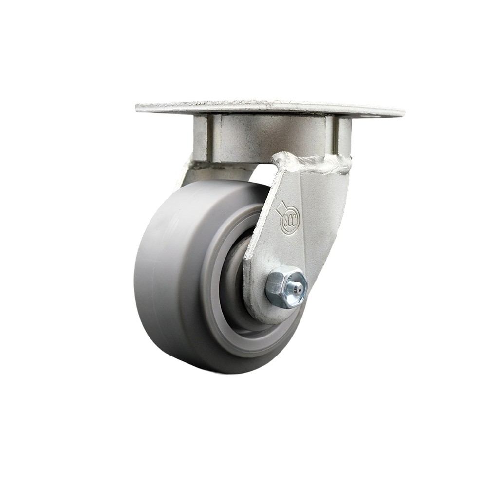 Heavy Duty Kingpinless Swivel Top Plate Caster with 4 in. Thermoplastic Rubber Flat Tread Wheel & Ball Bearings - 300 lbs Capacity per Caster