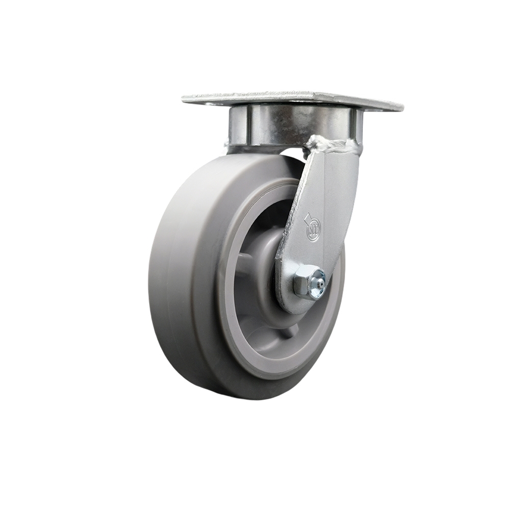 Heavy Duty Kingpinless Swivel Top Plate Caster with 6 in. Thermoplastic Rubber Flat Tread Wheel & Ball Bearings - 500 lbs Capacity per Caster