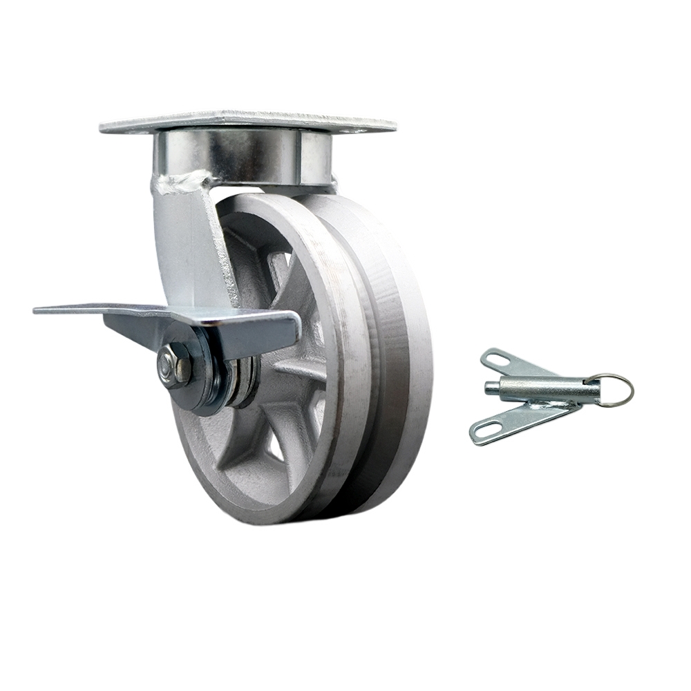 Heavy Duty Kingpinless Swivel Caster - Silver - 6 in. - Side Lock Brake