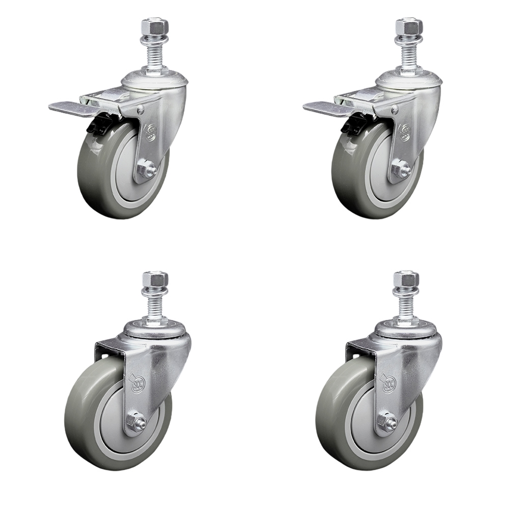 Replacement Set for Chief Casters PAC770 - Swivel Threaded Stem Casters with 4 in. Gray Poly Wheels & 0.50 in. Stems