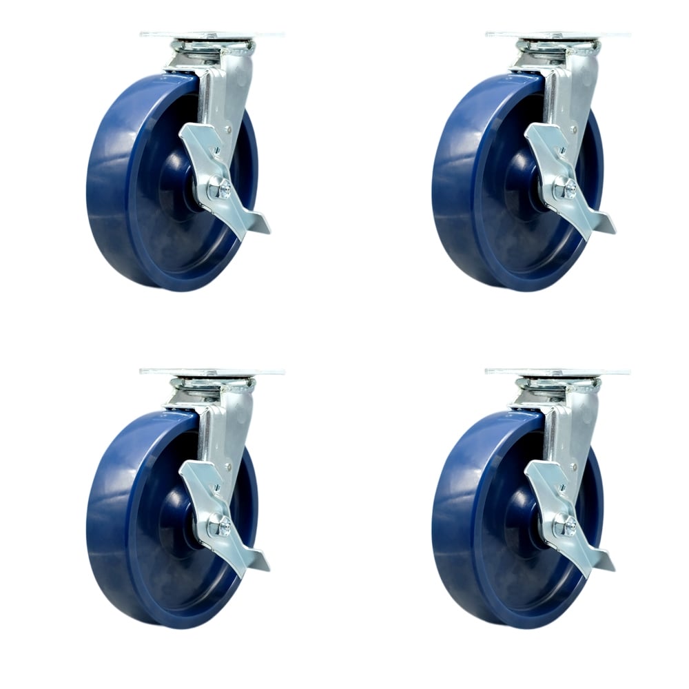 Stainless Steel Heavy Duty Swivel Caster with 8 in. Solid Polyurethane Wheels & Delrin Bearings - 4800 lbs Total Capacity - Set of 4