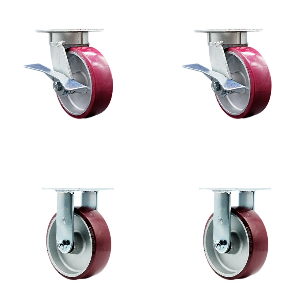 Heavy Duty Kingpinless Swivel Caster with 6 in. Polyurethane on Aluminum Wheels & Ball Bearings - 4800 lbs Total Capacity - Set of 4