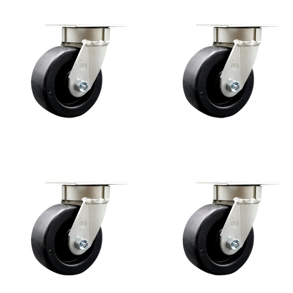 SCC-KP30S520-POB-4 Heavy Duty Kingpinless Swivel Caster with 5 in. Polyolefin Wheels & Ball Bearings - 2600 lbs Total Capacity - Set of 4