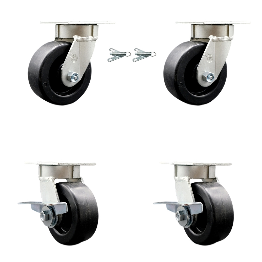 Heavy Duty Kingpinless Swivel Caster with 5 in. Polyolefin Wheels & Ball Bearings - Set of 4